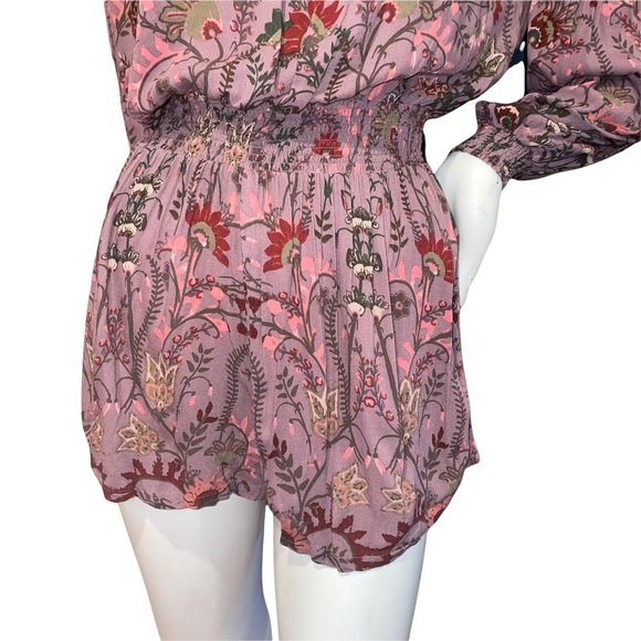 Free People Open Back Off The Shoulder Long Sleeve Floral Romper | Size: Small - Picture 3 of 9